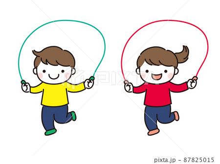 楽しくなわとびで遊ぶ子供たちのイラスト カラーのイラスト素材