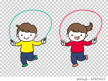孩子們玩有趣的跳繩的插圖顏色 孩子們玩有趣的跳繩的插圖顏色 87825015