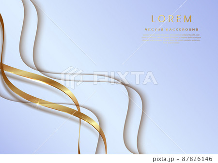 Abstract 3d white and gold curved ribbon on light blue background with lighting effect and sparkle with copy space for text. Luxury design style. Abstract 3d white and gold curved ribbon on light blue background with lighting effect and sparkle with copy space for text. Luxury design style. 87826146