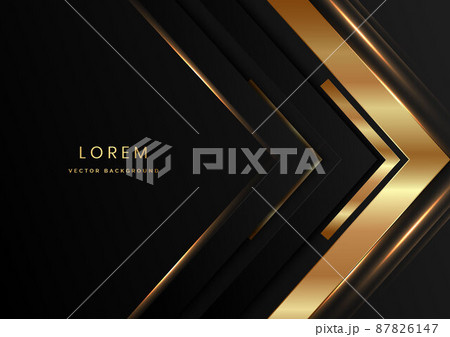 Abstract template black and grey geometric oblique with golden line layer on black background. Luxury style. Frame background. 87826147