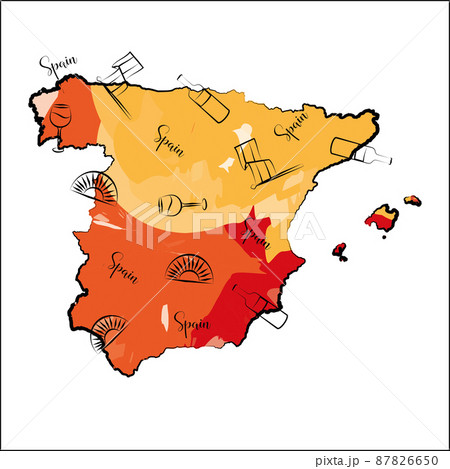 Isolated map of Spain with the colors of its...のイラスト素材 [87826650] - PIXTA