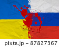 ロシアの旗とウクライナの旗-占領国間の戦争紛争 87827367