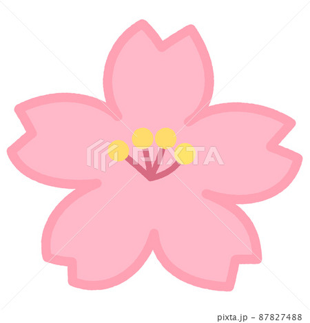 春のきれいな桜。かわいいピンク色のシンプルな花びら。色あり線。 春のきれいな桜。かわいいピンク色のシンプルな花びら。色あり線。 87827488