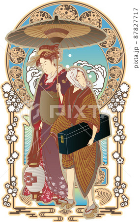 傘をさして歩く芸者と付き人 和風ゴシックバージョン 傘をさして歩く芸者と付き人 和風ゴシックバージョン 87827717