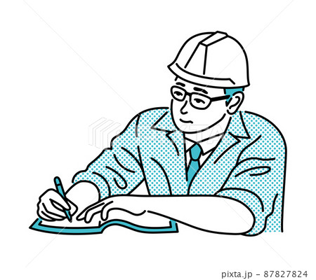 書類に記入をする作業服を着た中年の男性 書類に記入をする作業服を着た中年の男性 87827824