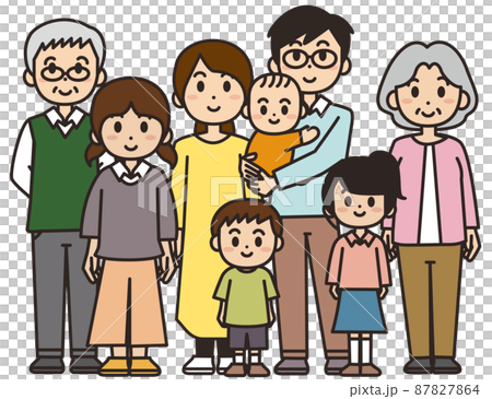 Illustration material of three generations family, whole body, large family Illustration material of three generations family, whole body, large family 87827864