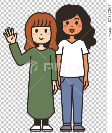 Illustration material of female couple whole body Illustration material of female couple whole body 87827867