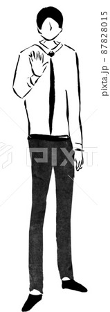 お断りするビジネスマン（墨の手描き人物イラスト） 87828015