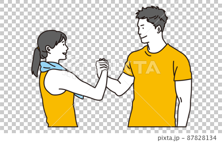 協力してトレーニングをするアジア人の男女 協力してトレーニングをするアジア人の男女 87828134