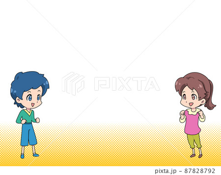 元気な男の子と女の子（全身）・主線あり 87828792