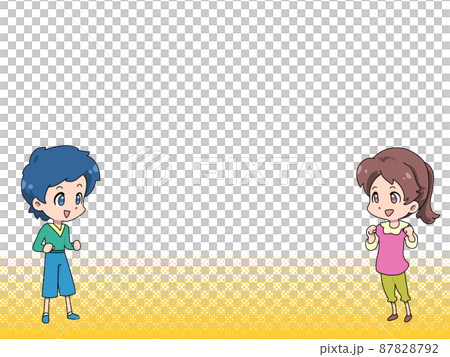 元気な男の子と女の子（全身）・主線あり 87828792