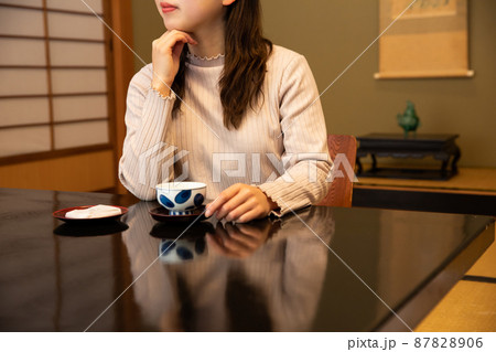 旅館の和室で頬杖をつく女性 trip 旅館の和室で頬杖をつく女性 trip 87828906