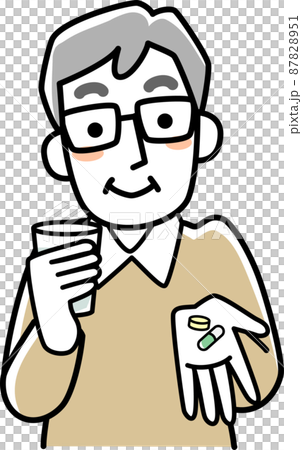 Upper body of a senior man trying to take medicine 87828951