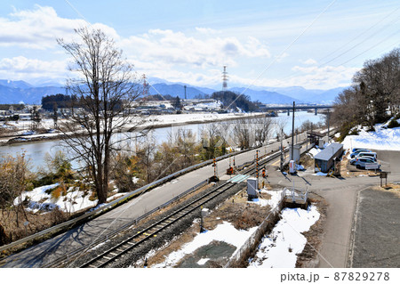 立ヶ花橋／立ヶ花駅付近より千曲川上流方向を望む(長野県中野市)【2022.3】 87829278