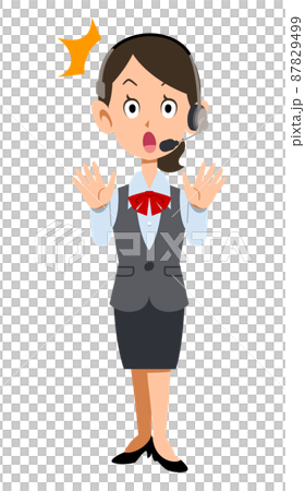 戴著制服的女僱員戴著耳機很驚訝 戴著制服的女僱員戴著耳機很驚訝 87829499