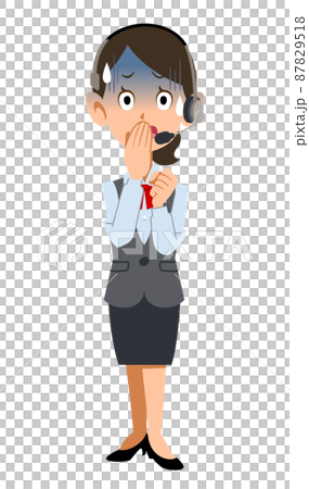 穿著制服的一名女性僱員佩帶耳機相形見絀 87829518