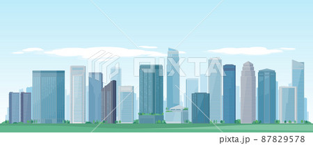 緑が多い都市のビル群と青空のイラスト 87829578