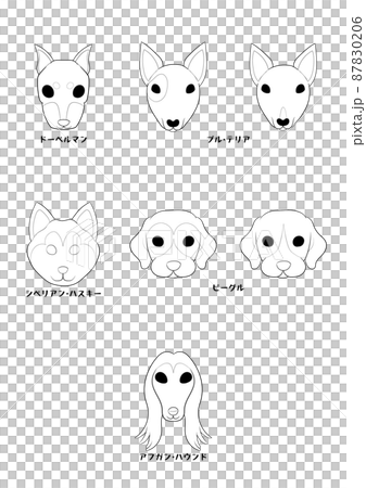 狗的正面)5 犬種 8 隻狗套裝)線條藝術 狗的正面)5 犬種 8 隻狗套裝)線條藝術 87830206