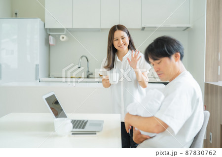 テレワークする女性と男性 87830762