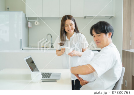 テレワークする女性と男性 87830763