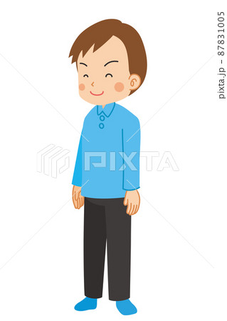 微笑んでいる若い男性のイラスト　可愛い　人物　全身　白背景　クリップアート 87831005