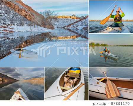 paddling a decked expedition canoe on lakes and rivers in Colorado 87831170