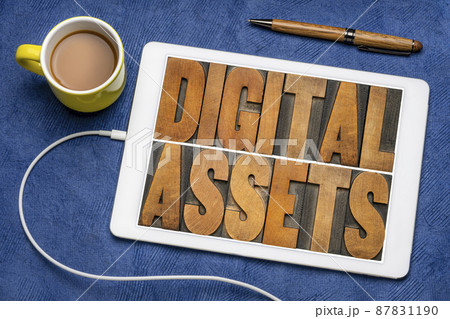 digital assets word abstract wood type digital assets word abstract wood type 87831190