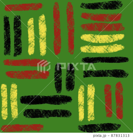 Hand drawn seamless pattern with african geometric ornament design print, Juneteenth freedom 1865 fabric, yellow green red black abstract shapes kente cloth, ethnic background. 87831313
