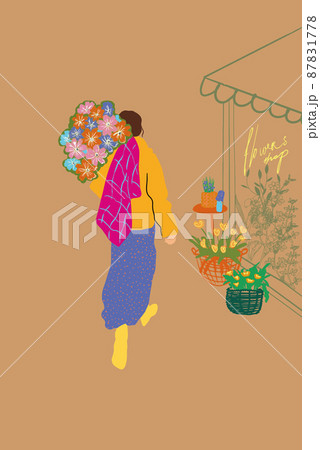 Woman carrying beautiful bouquet, buying flowers at floral shop Woman carrying beautiful bouquet, buying flowers at floral shop 87831778
