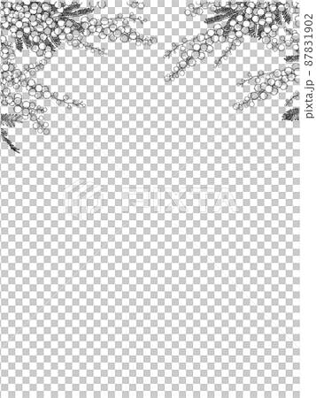 ミモザの線画フレーム③(黒,縦,上部) 87831902