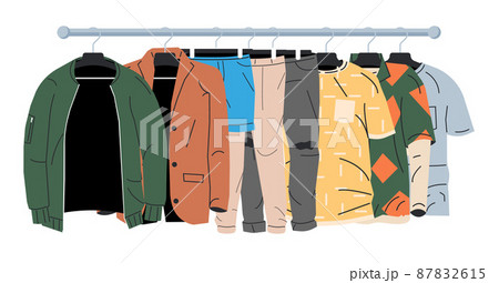 Mens and Womans Clothes on Hanger. Mens and Womans Clothes on Hanger. 87832615