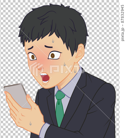 Chibi character office worker smartphone blush 87832945