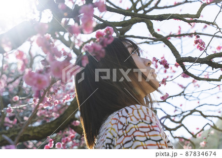 梅の花を撮影するカメラ女子 梅の花を撮影するカメラ女子 87834674
