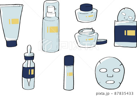 スキンケア　小物イラストセット　ブルー 87835433