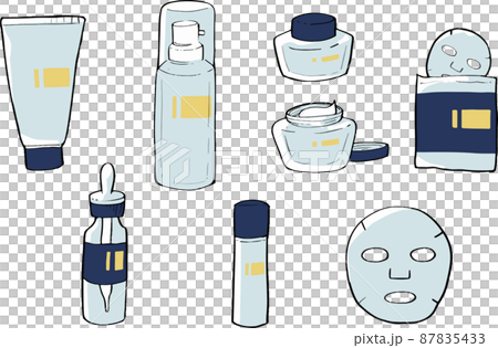 スキンケア　小物イラストセット　ブルー 87835433