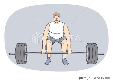 Strong sportsman training in gym with barbell Strong sportsman training in gym with barbell 87835466