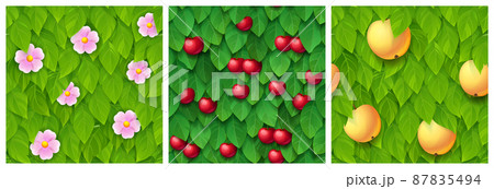 Game textures of green tree leaves and fruits 87835494