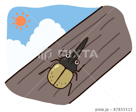 木に止まる夏の昆虫 ヘラクレスオオカブトのイラスト素材