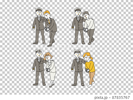 A set of people being taken to the police, a comical handwritten person, a vector, and simple coloring of line drawings. 87835767