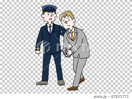 警察に連行されていく男性 コミカルな手書きの人物 ベクター、線画にシンプルな色つけ 警察に連行されていく男性 コミカルな手書きの人物 ベクター、線画にシンプルな色つけ 87835771