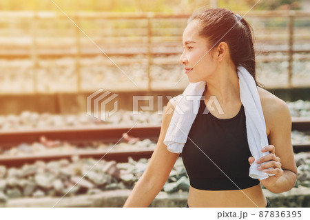 women healthy lifestyle happy smile outdoor. Sun protection skin care for sport people concept. 87836395