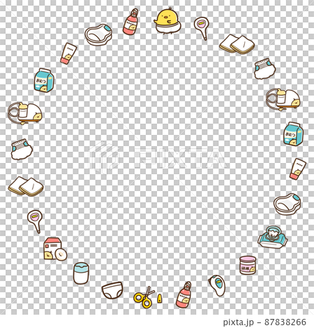 Cute and loose handwritten style baby goods illustration set circle frame Cute and loose handwritten style baby goods illustration set circle frame 87838266