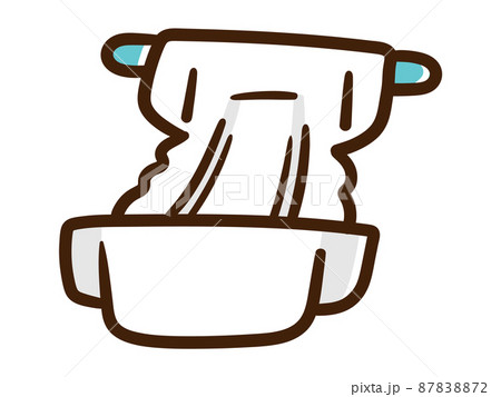 赤ちゃん用のオムツを開いている手書き風イラスト 87838872