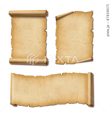 Old Parchment paper scroll set isolated on white with shadow. Horizontal and vertical banners 87839075
