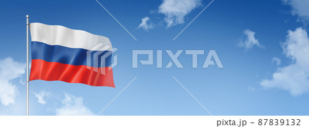 Russian flag isolated on a blue sky. Horizontal banner Russian flag isolated on a blue sky. Horizontal banner 87839132