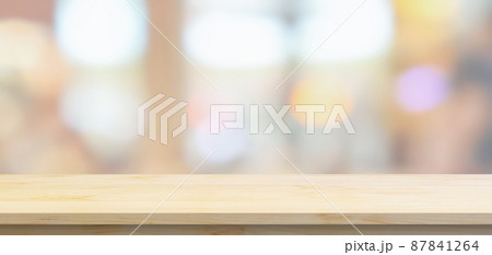 marble table top with blurred kitchen cafe restaurant interior background 87841264