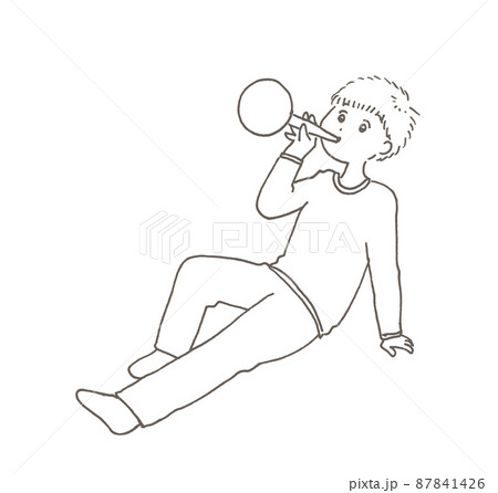 シャボン玉を吹く男の子 ふんわり線画イラストのイラスト素材