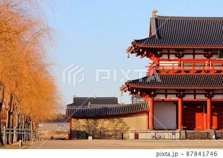 冬の朱雀門と大極殿 87841746