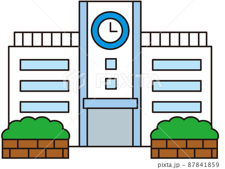 学校 小学校 中学校 高校 教育 大学 校舎 登校 時計 門 施設 建物 窓 建築物 鉄筋 イラストのイラスト素材