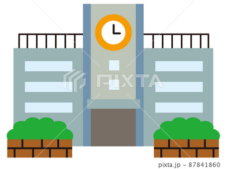 学校 小学校 中学校 高校 教育 大学 校舎 登校 時計 門 施設 建物 窓 建築物 鉄筋 イラストのイラスト素材